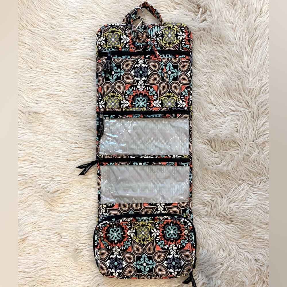 Vera Bradley multi colored patterned travel accessory and makeup bag folds up